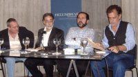Alberto Barrera Tyszka, Oscar Marcano, Antonio L�pez Ortega y Federico Vegas, durante el recital en homenaje al portal Ficci�n Breve Venezolana