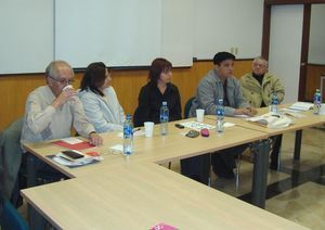De izquierda a derecha: el poeta Iv&aacute;n Carvajal, las escritoras y docentes Martha Rodr&iacute;guez y Alicia Ortega y los escritores Jorge G&oacute;mez Jim&eacute;nez y Fausto Aguirre
