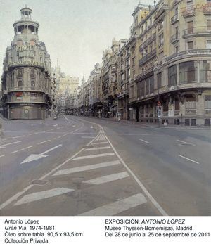 La Gran V&iacute;a de Madrid, &oacute;leo de Antonio L&oacute;pez