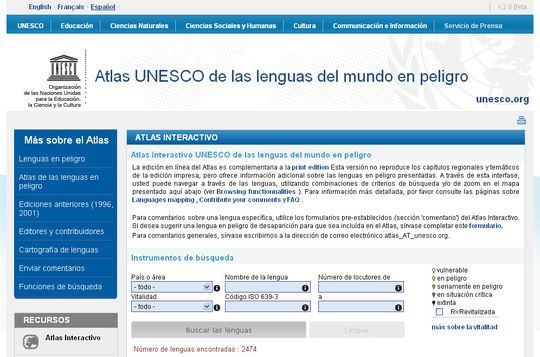 Atlas Unesco de las lenguas en peligro