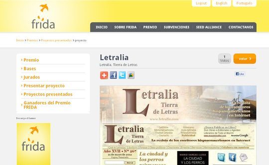 Letralia postulada al Premio FRIDA 2012