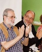 De izquierda a derecha: Roberto Hern�ndez Montoya, presidente del Celarg; Pedro Calzadilla, ministro de Cultura de Venezuela; Dina Picotti y Roberto M�ndez Mart�nez, miembros del jurado