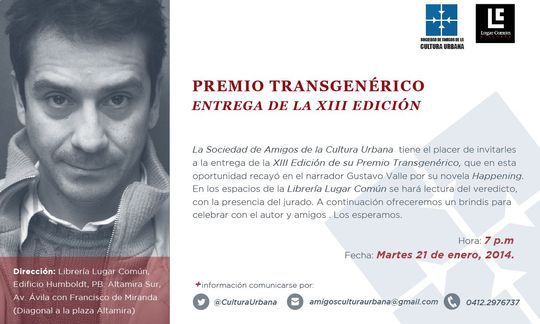 Entrega a Gustavo Valle del premio del XIII Concurso Anual Transgen&eacute;rico de la Sociedad de Amigos de la Cultura Urbana