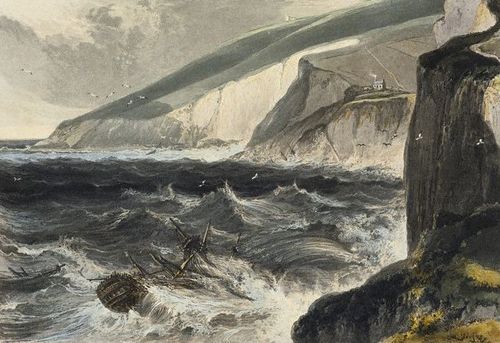 Grabado de &ldquo;Sussex, blancos acantilados, orilla cercana&rdquo;, de William Daniell